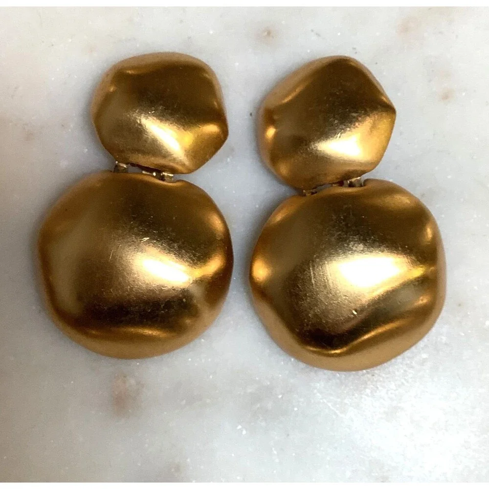 Vintage Anne Klein Necklace Earrings Set Chunky Bib Brushed Gold Collar Signed